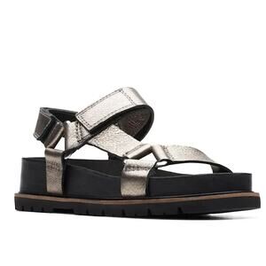 Clarks NEW Pewter Silver Leather Chunky Lug Sole Sporty Sandal 6